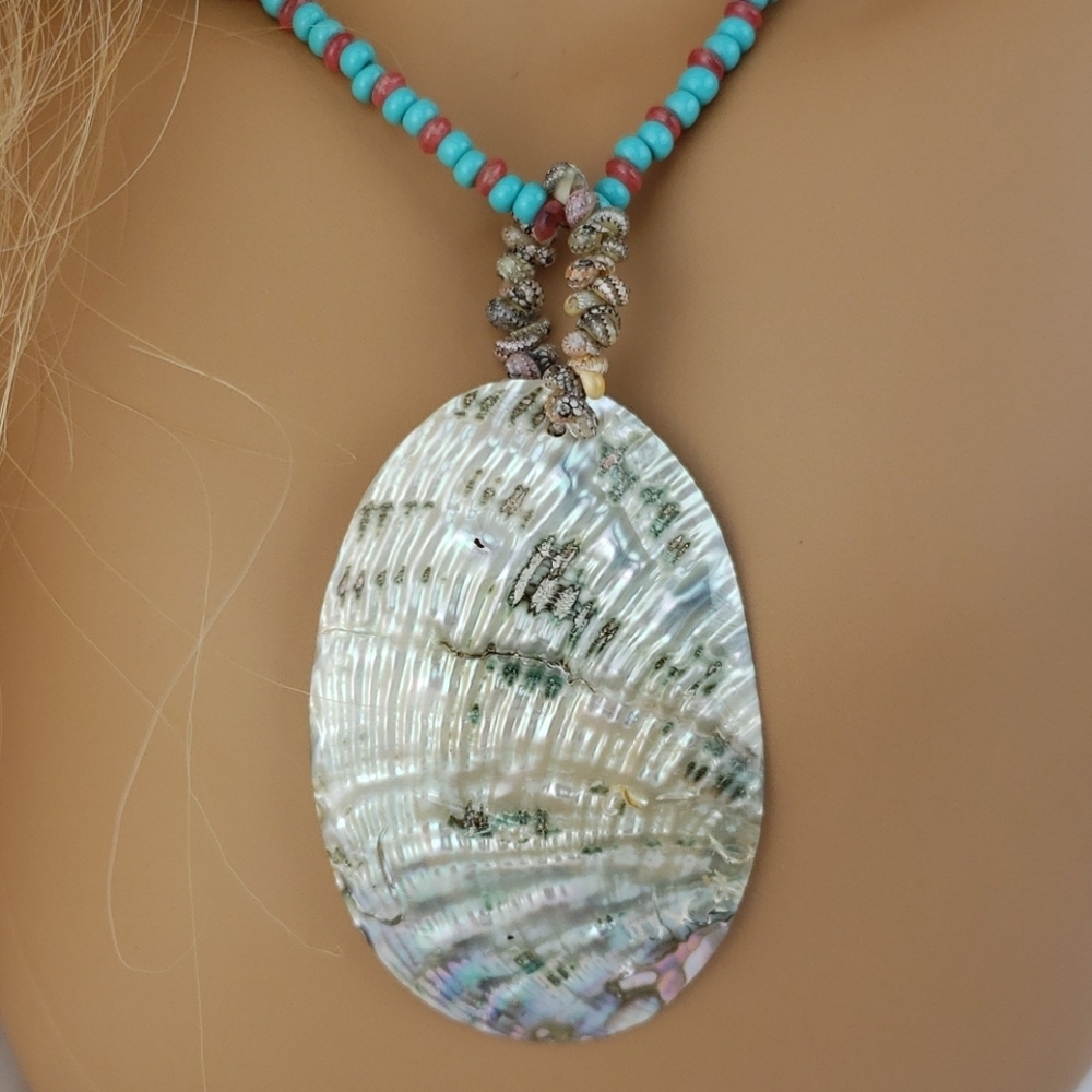 Large Abalone Shell and Bead Necklace
